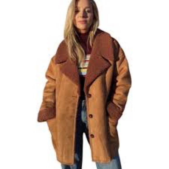 Free People Diogo faux-suede coat with a contrasting sherpa trim size small - Picture 3 of 10